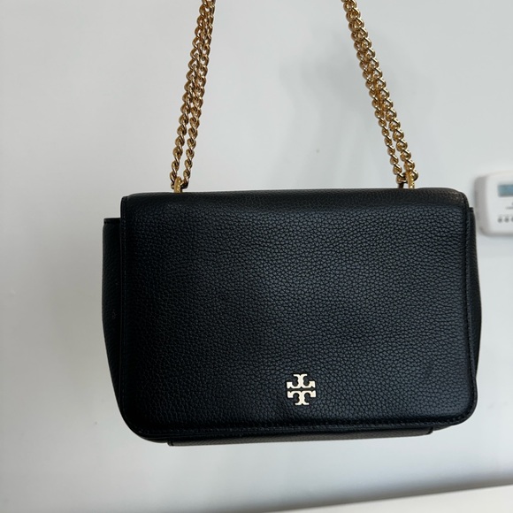 Tory Burch Black Pebbled Leather Chain Crossbody with Gold Hardware - Picture 11 of 14